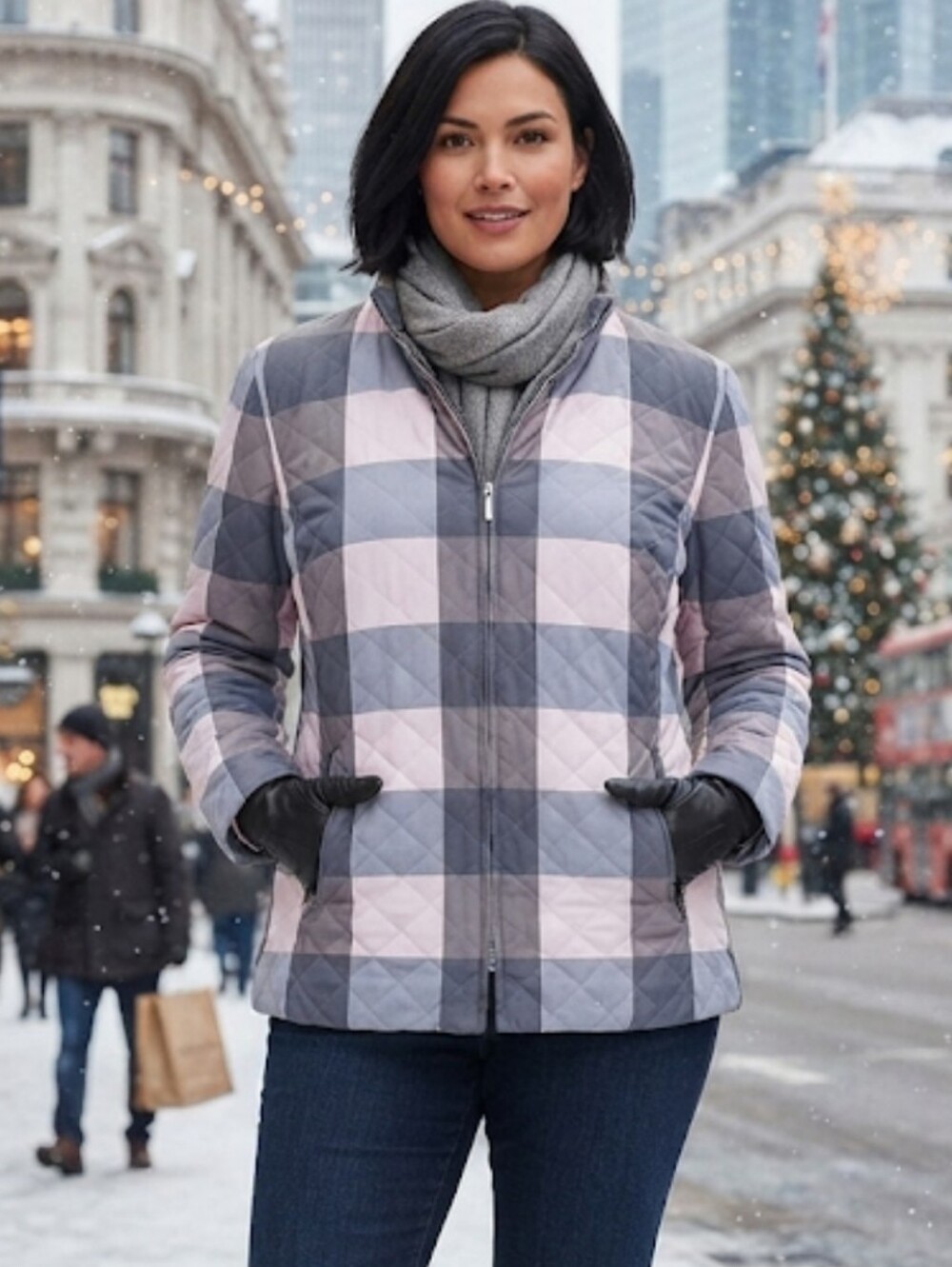 Basler Pink & Gray Quilted Plaid Jacket Size EU 46